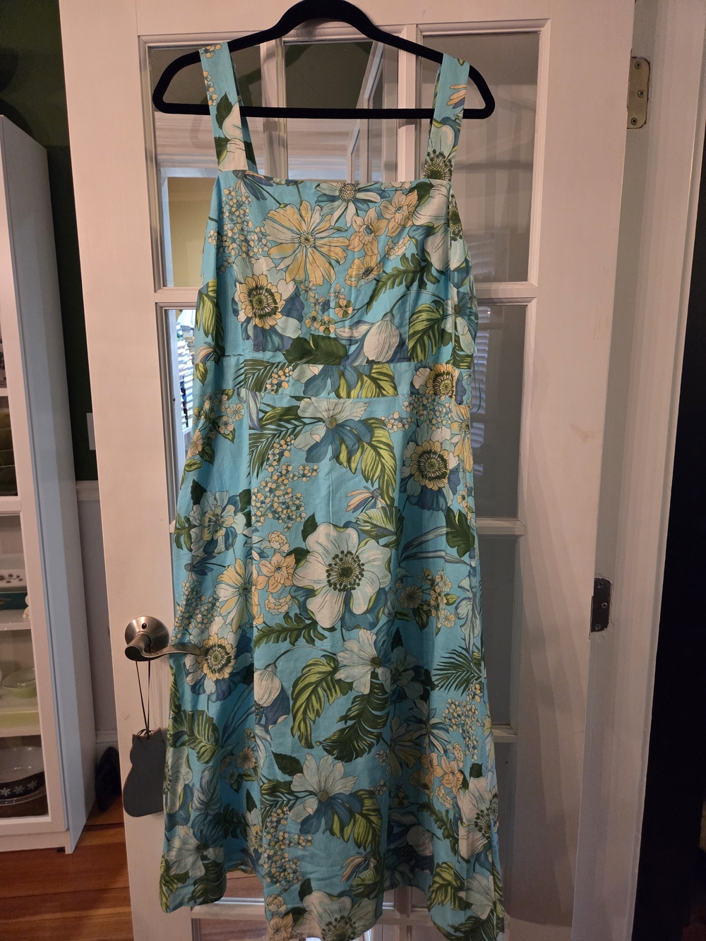 Talbots Aqua Tropical Floral Square-Neck Midi Linen Dress - Size 16 - Picture 3 of 9